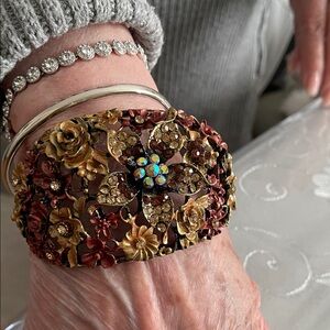 Floral Gold and Red Statement Bracelet